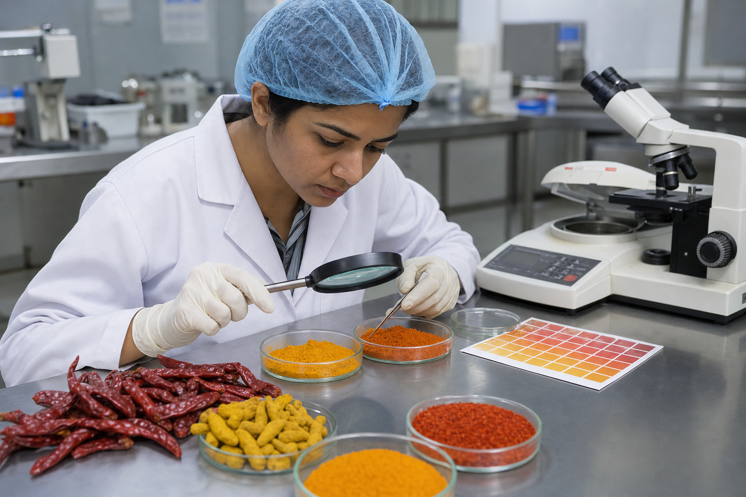Laboratory-based spice quality testing for colour, moisture and purity